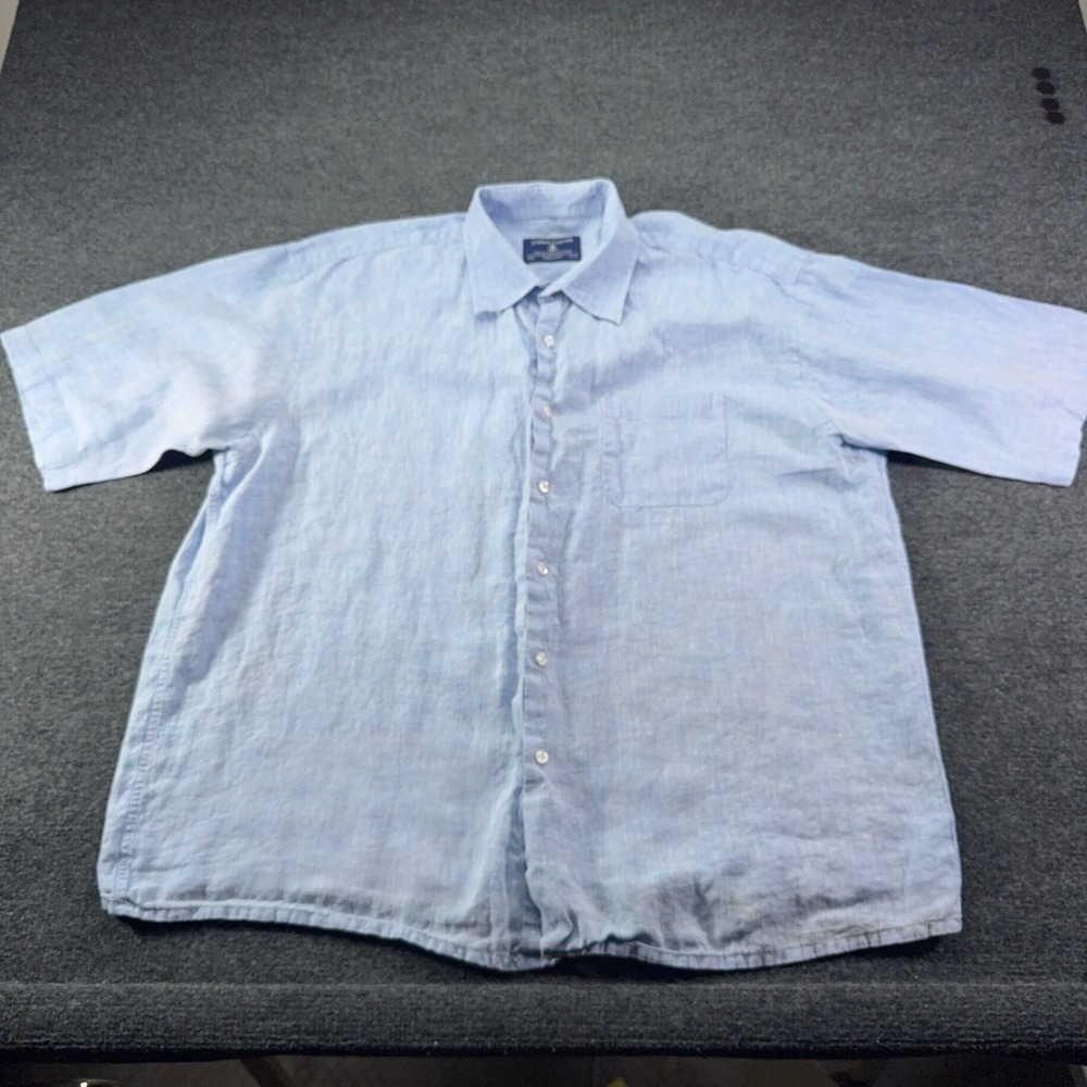 Joseph Turner‎ Mens XXL Pure Linen Short Sleeve Button Down Shirt Light Blue